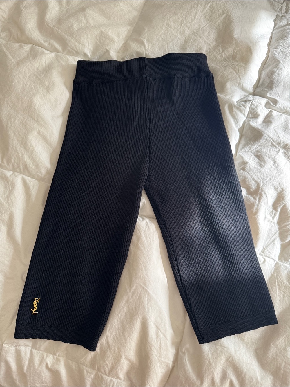 Yves Saint Laurent Black Ribbed Knit bike style long short with Gold YSL logo